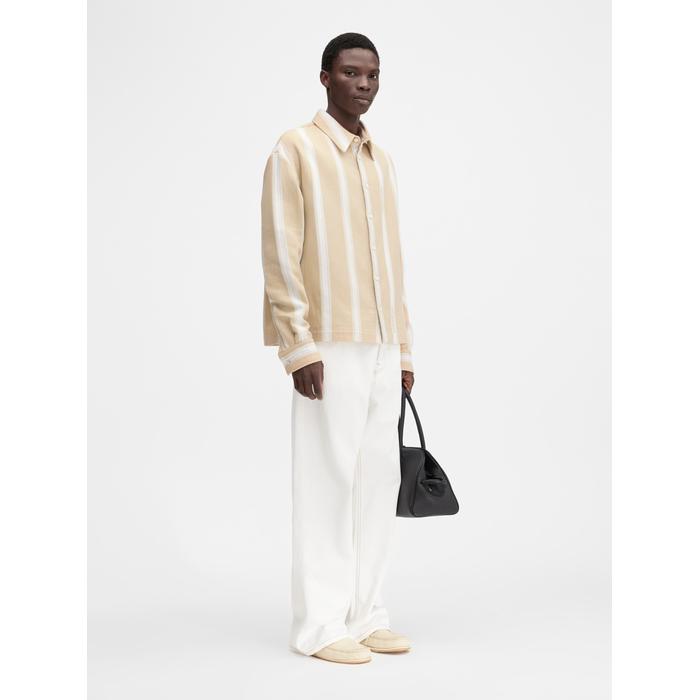 Пижамная рубашка в полоску с длинными рукавами цвет: Jacquard logo stripes white/beige