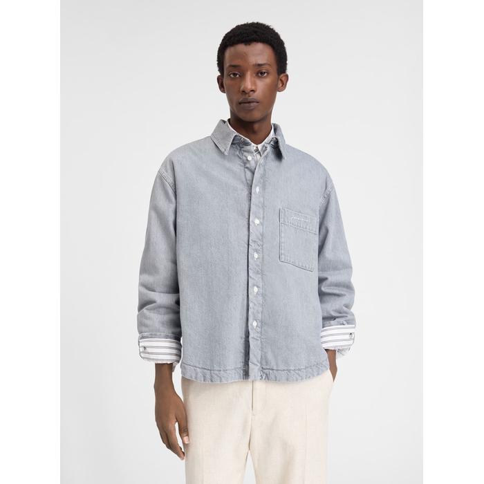 Джинсовая рубашка с пышными рукавами поверх рубашки цвет: Grey / off-white