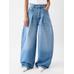 Джинсы с завышенной талией и закругленными краями цвет: Blue/tabac
