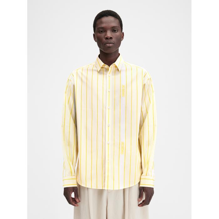Жаккардовая рубашка с деловым логотипом цвет: Jacquard business big logo stripes yellow/white