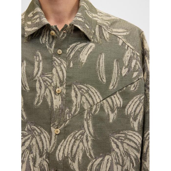 Рубашка с длинными рукавами и косыми карманами цвет: Jacquard banana logo khaki