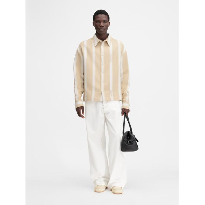 Пижамная рубашка в полоску с длинными рукавами цвет: Jacquard logo stripes white/beige