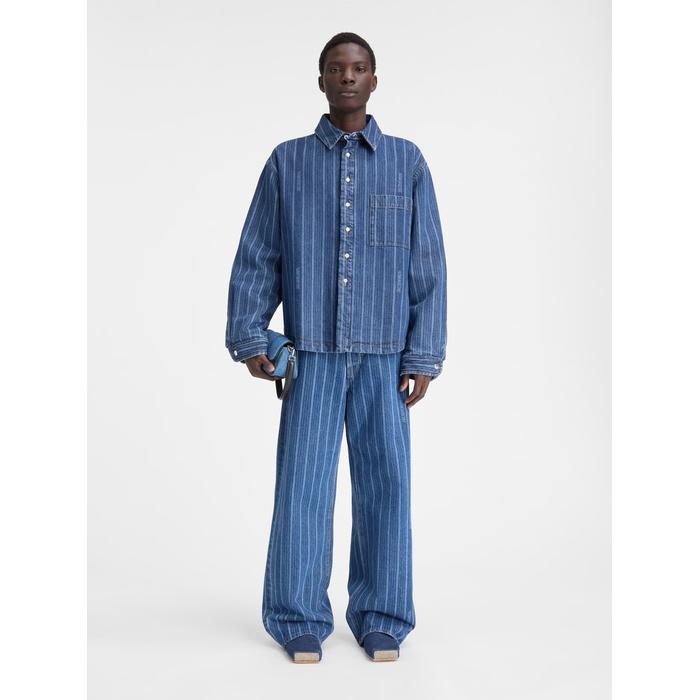 Джинсовая рубашка с пышными рукавами поверх рубашки цвет: Print blue stripes