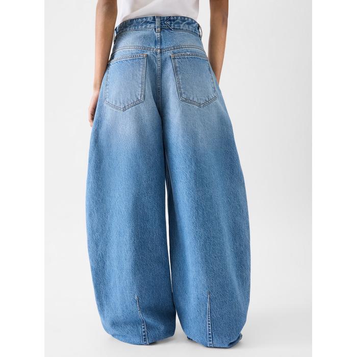Джинсы с завышенной талией и закругленными краями цвет: Blue/tabac