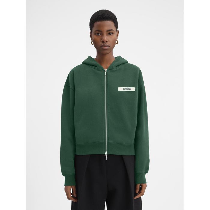 Толстовка на молнии с логотипом в крупный рубчик цвет: Dark green 2