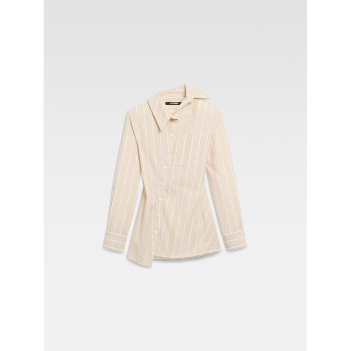 Асимметричная рубашка в полоску цвет: Jacquard business big logo stripes beige/white
