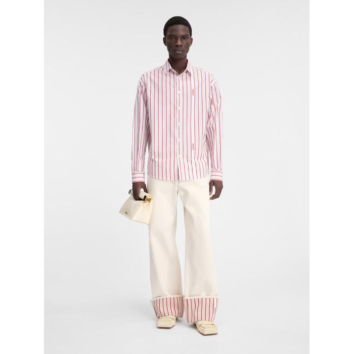 Рубашка в полоску с длинными рукавами цвет: Jacquard business logo stripes red / white