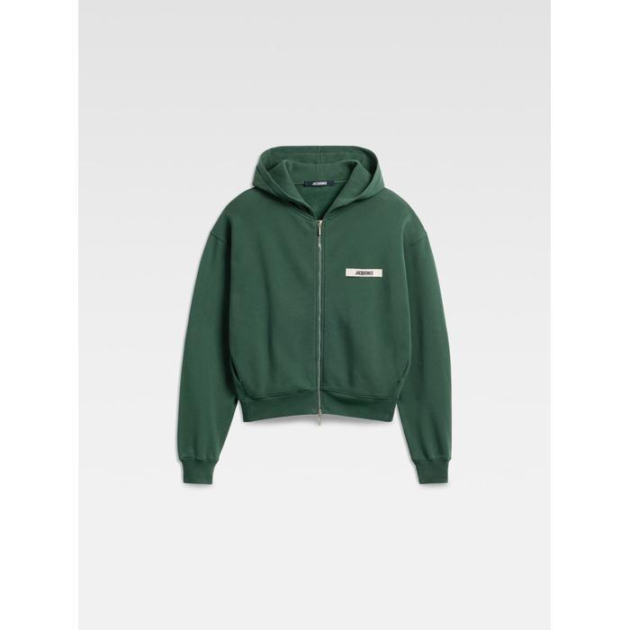 Толстовка на молнии с логотипом в крупный рубчик цвет: Dark green 2