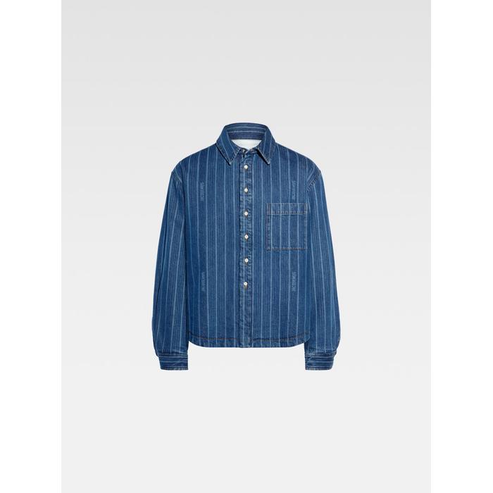 Джинсовая рубашка с пышными рукавами поверх рубашки цвет: Print blue stripes