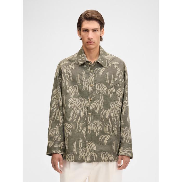 Рубашка с длинными рукавами и косыми карманами цвет: Jacquard banana logo khaki