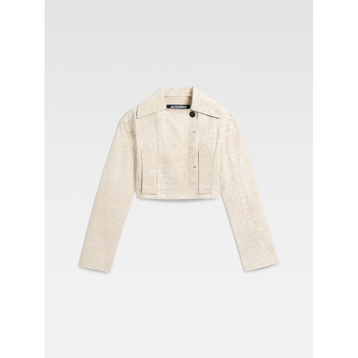 Укороченная джинсовая куртка цвет: Croco beige