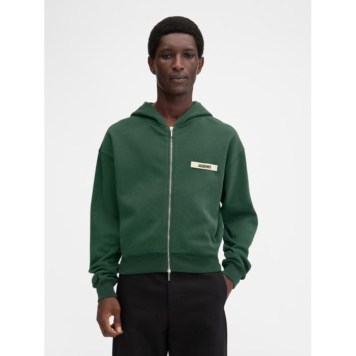 Толстовка на молнии с логотипом в крупный рубчик цвет: Dark green 2