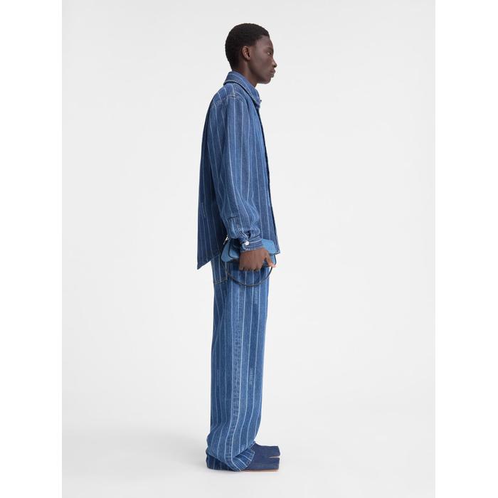 Джинсовая рубашка с пышными рукавами поверх рубашки цвет: Print blue stripes