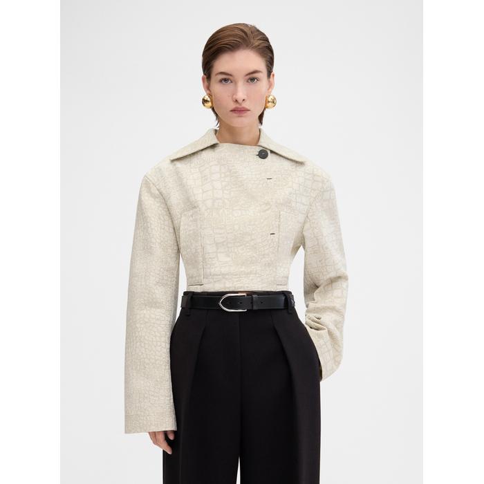 Укороченная джинсовая куртка цвет: Croco beige