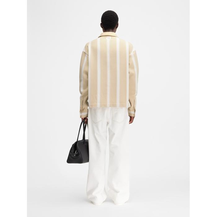 Пижамная рубашка в полоску с длинными рукавами цвет: Jacquard logo stripes white/beige