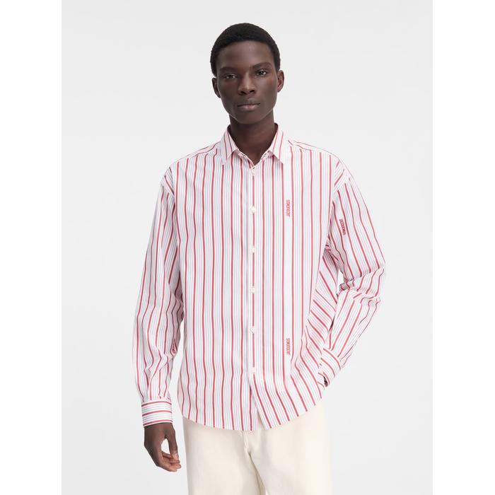 Рубашка в полоску с длинными рукавами цвет: Jacquard business logo stripes red / white