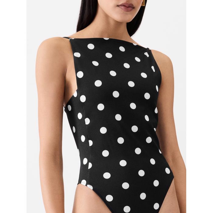 Цельный купальник с принтом в горошек цвет: Print dots round square black/white