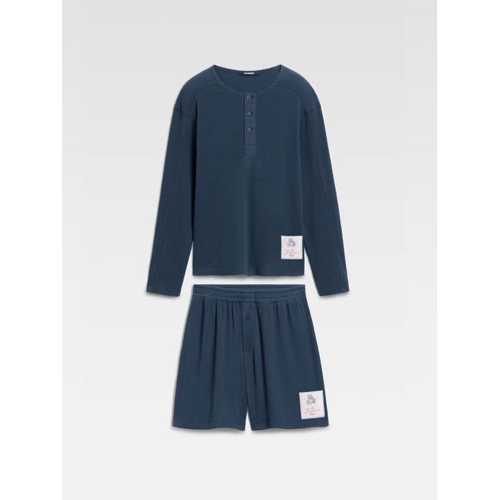 Комплект из топа и шорт Henley цвет: Тёмно-синий