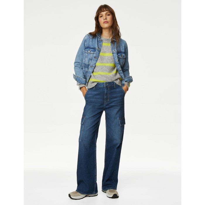 джинсовые брюки-карго с высокой талией и широкими штанинами