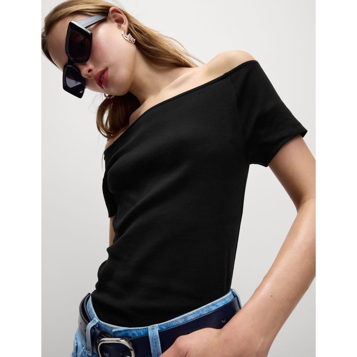Футболка с открытыми плечами из чистого хлопка Slim Fit
