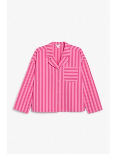 пижамная рубашка в розовую полоску с длинным рукавом