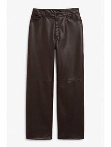 брюки из искусственной кожи с прямыми штанинами до середины талии коричневого цвета