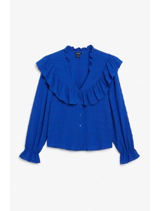 блузка королевского синего цвета с объемным воротником