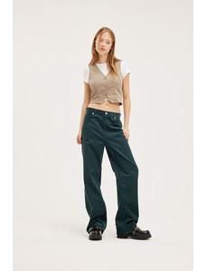 вельветовые брюки yoko с высокой талией и широкими штанинами темно-зеленого цвета
