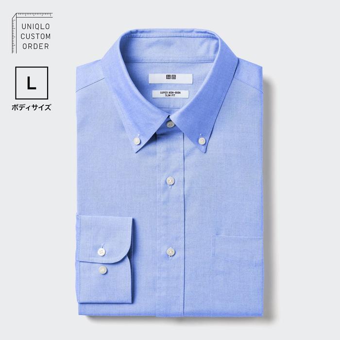 Приталенная Рубашка Super Non-Iron с Пуговицами, Длинный Рукав, L цвет: Синий