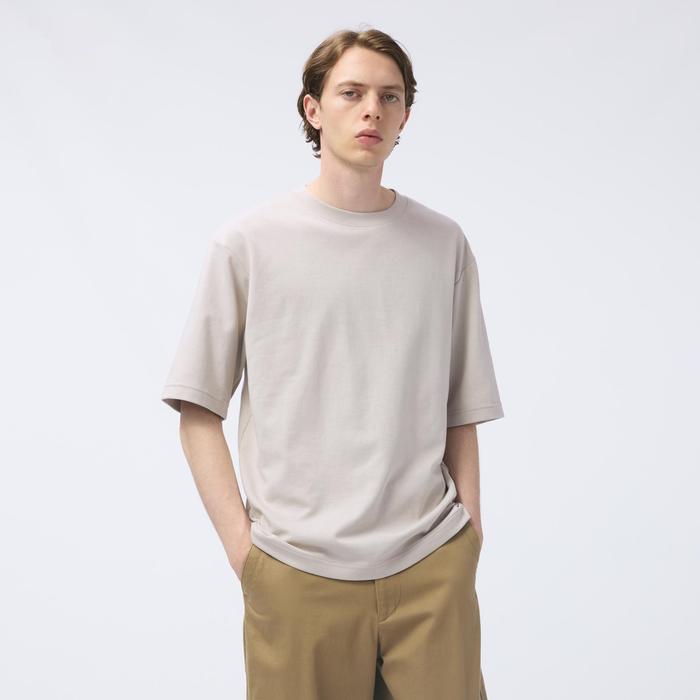Футболка AIRism из хлопка, oversized, с рукавами 3/4 цвет: Светло-серый