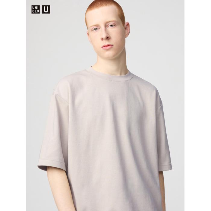 Футболка AIRism из хлопка, oversized, с рукавами 3/4 цвет: Светло-серый