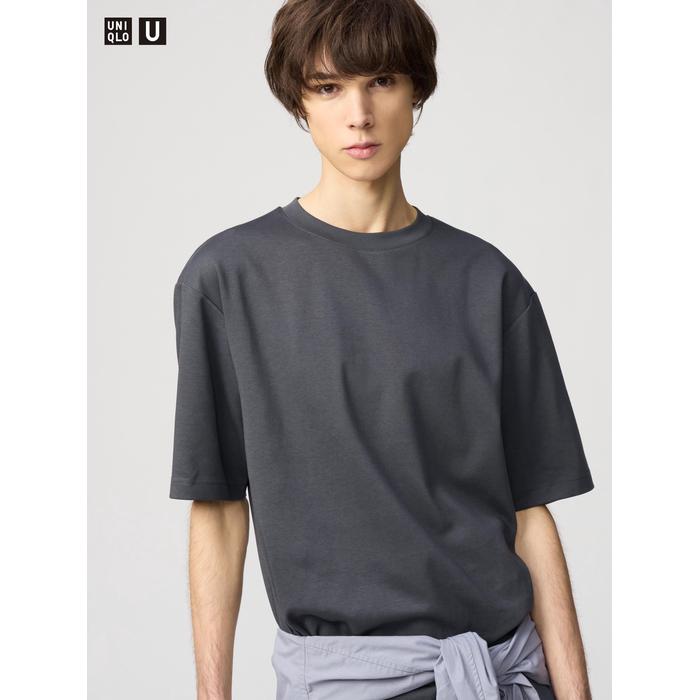 Футболка AIRism из хлопка, oversized, с рукавами 3/4 цвет: Серый