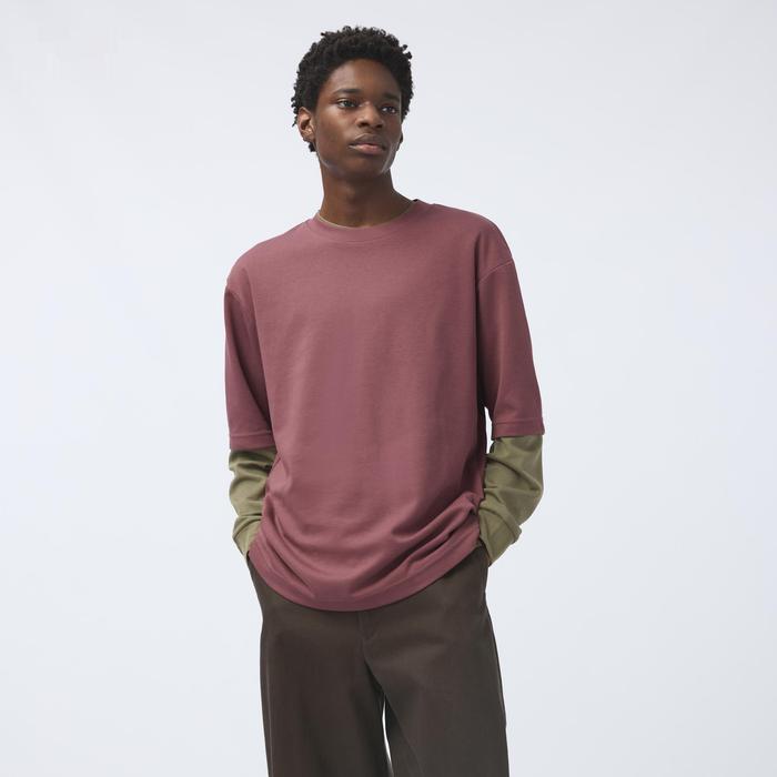 Футболка AIRism из хлопка, oversized, с рукавами 3/4 цвет: Красный