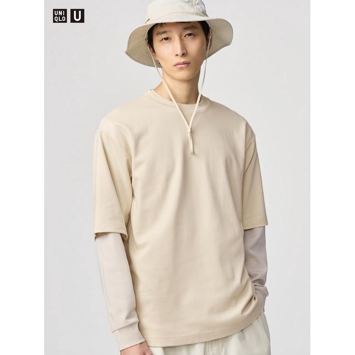 Футболка AIRism из хлопка, oversized, с рукавами 3/4 цвет: Жёлтый