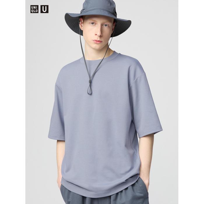 Футболка AIRism из хлопка, oversized, с рукавами 3/4 цвет: Синий