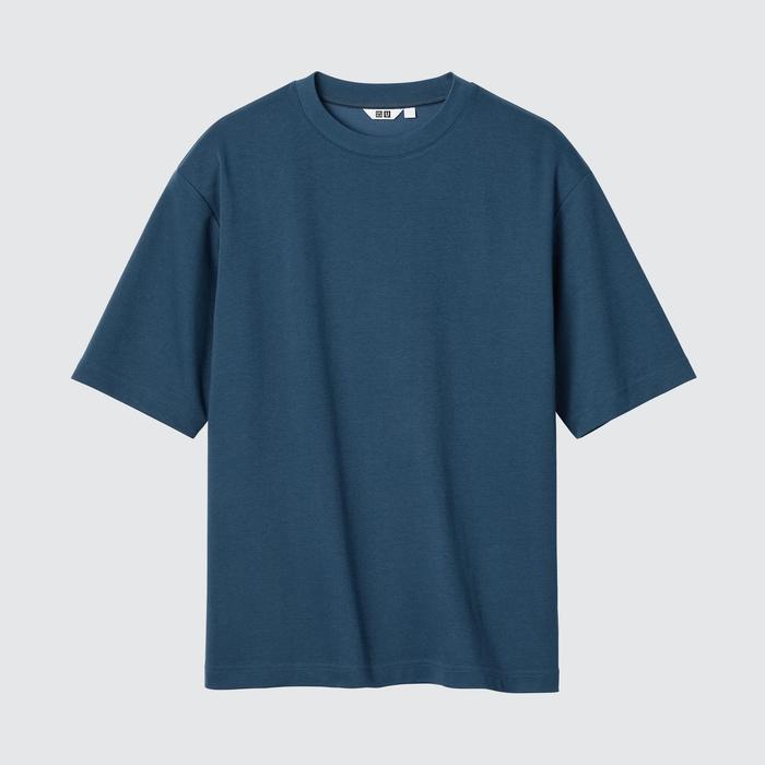 Футболка AIRism из хлопка, oversized, с рукавами 3/4 цвет: Синий