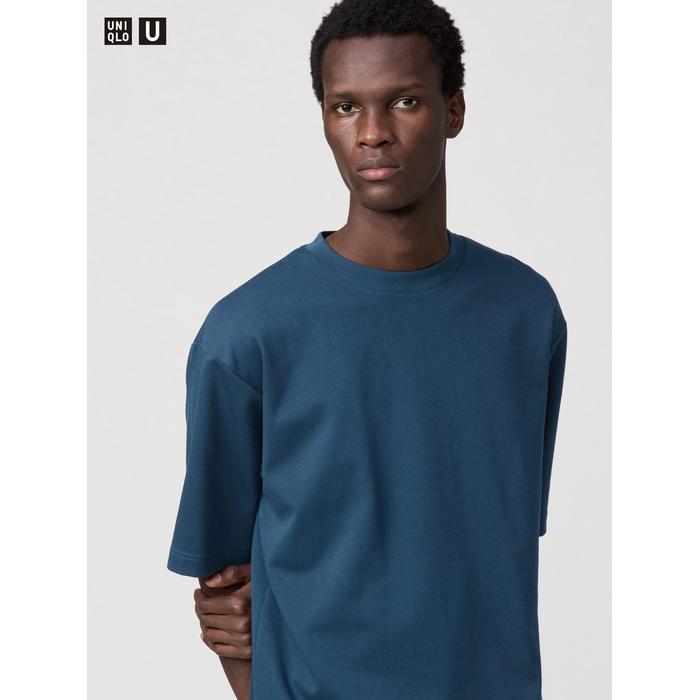 Футболка AIRism из хлопка, oversized, с рукавами 3/4 цвет: Синий