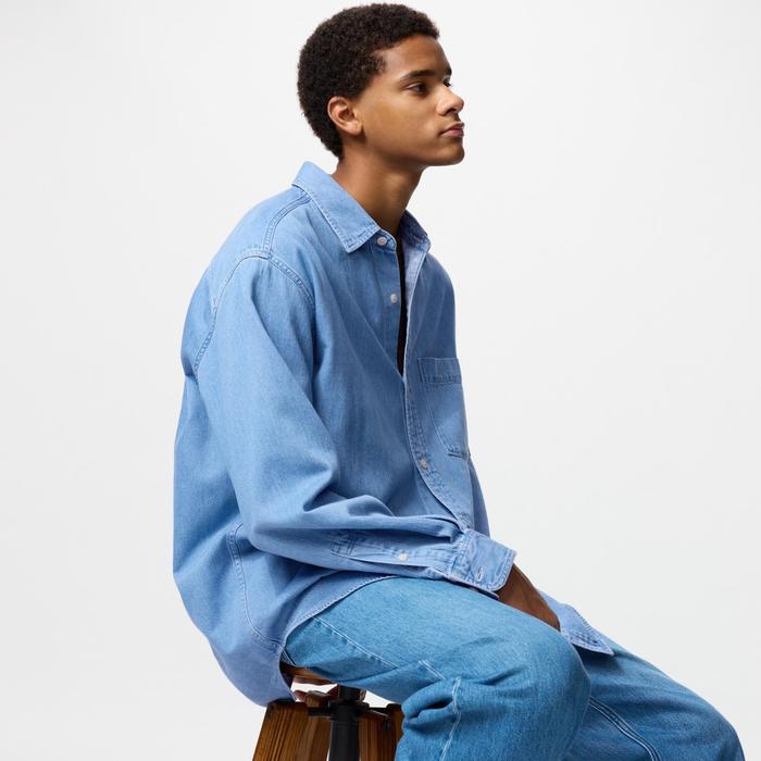 Джинсовая Верхняя Рубашка Oversize цвет: Синий