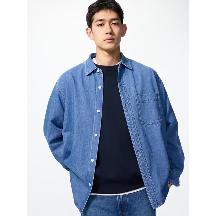 Джинсовая Верхняя Рубашка Oversize цвет: Синий