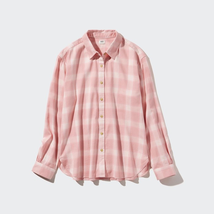 Мягкая матовая клетчатая рубашка с длинными рукавами цвет: Розовый