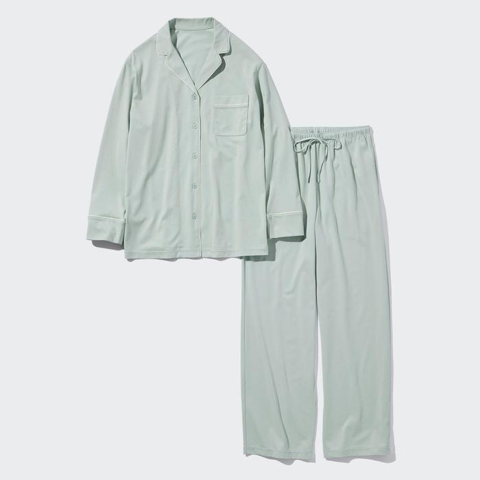 Хлопчатобумажная пижама airism с длинными рукавами цвет: Зелёный