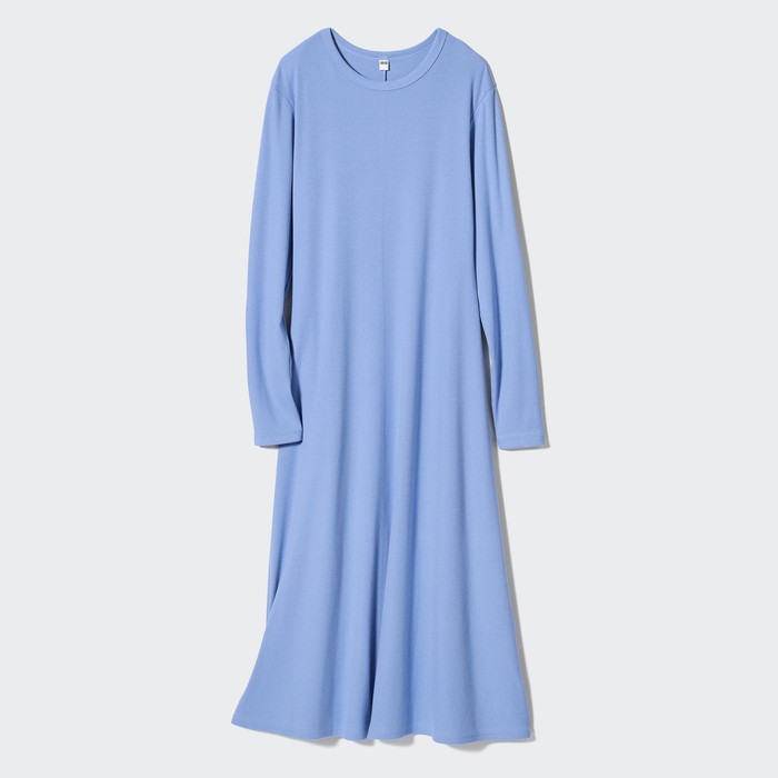 Расклешенное платье в рубчик с длинными рукавами цвет: Синий