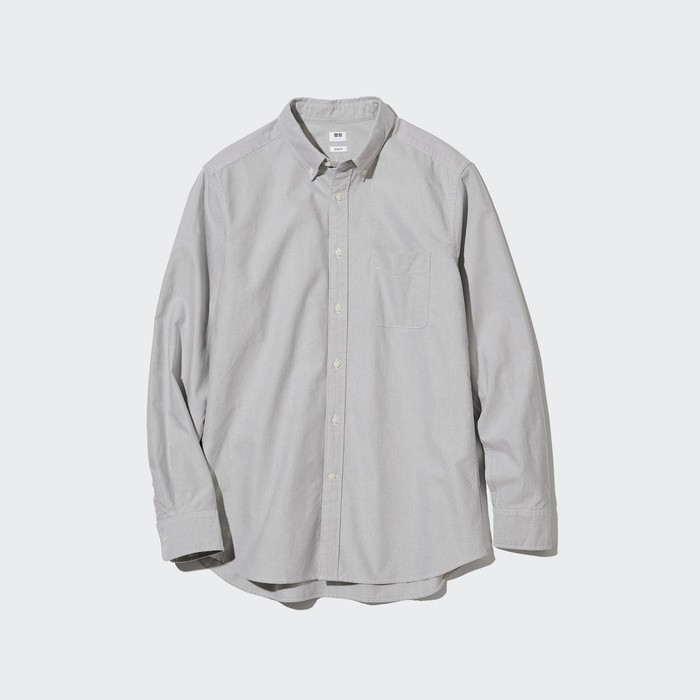 Приталенная оксфордская рубашка (воротник на пуговицах) цвет: Серый