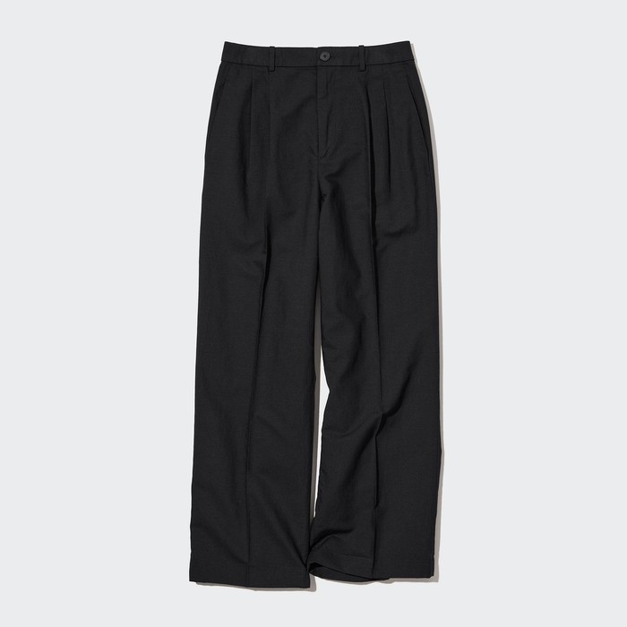 плиссированные широкие брюки из льняной смеси черный