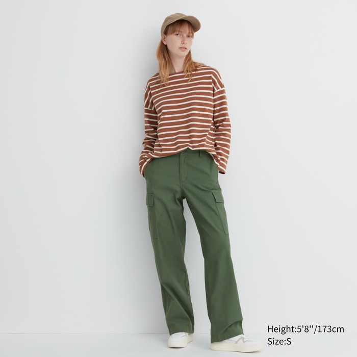 Широкие брюки-карго с прямыми штанинами (длинные) цвет: Зелёный