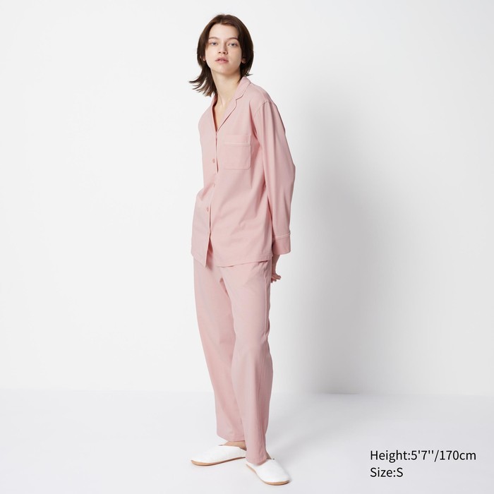 Хлопчатобумажная пижама airism с длинными рукавами цвет: Розовый