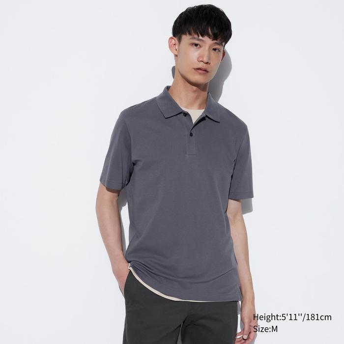 Хлопковая рубашка-поло из пике airism цвет: Серый
