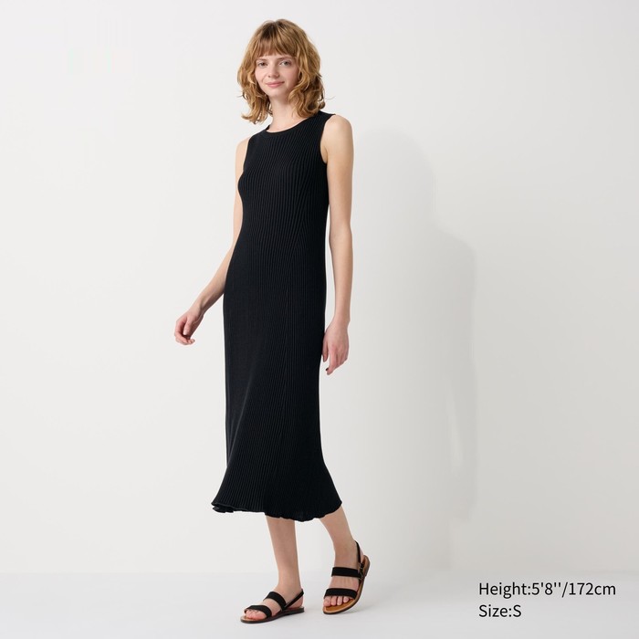 Бесшовное платье без рукавов 3D-вязки в рубчик цвет: Чёрный