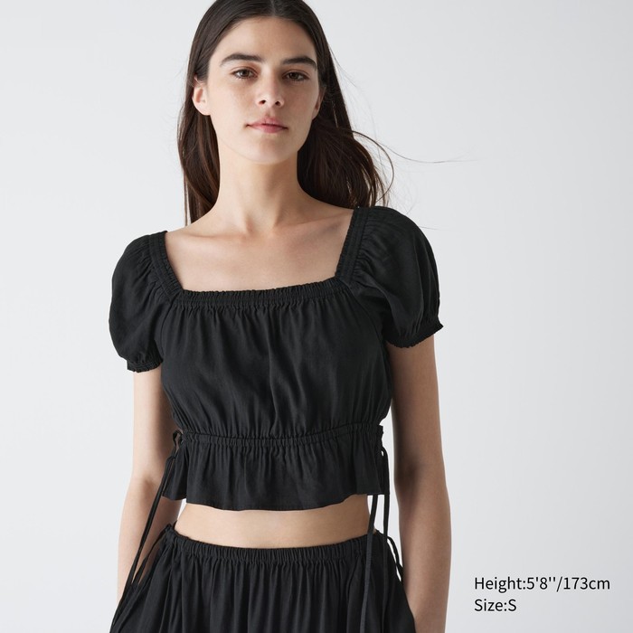 Укороченная блузка со сборками и короткими рукавами цвет: Чёрный