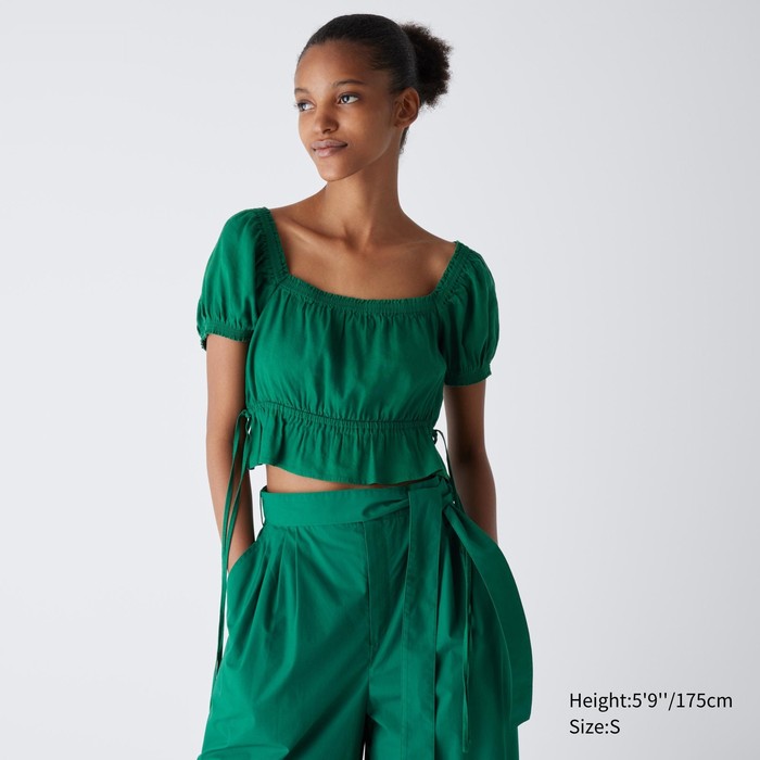 Укороченная блузка со сборками и короткими рукавами цвет: Зелёный